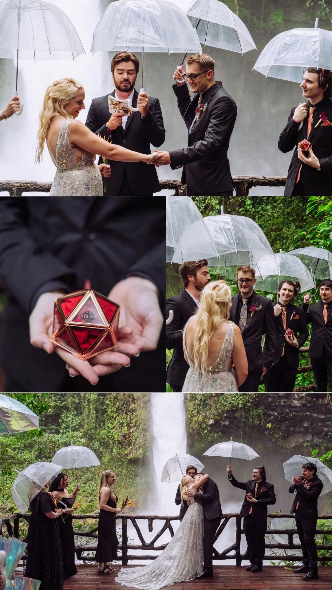 Cassandra and Alex during their wedding ceremony at the La Fortuna Waterfall in Arenal, Costa Rica