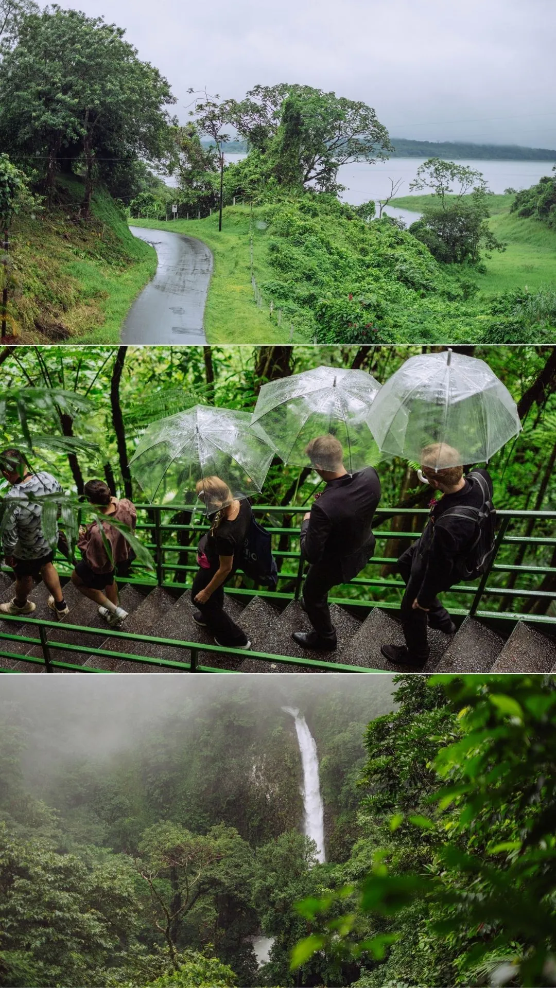 The wedding party making their way down to the La Fortuna Waterfall for the ceremony in Costa Rica