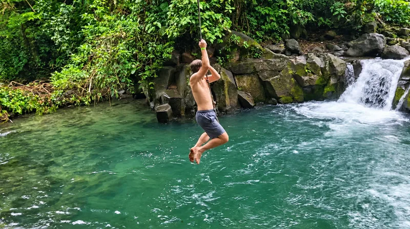 El Salto on a good day — the pool green-blue and calm, the way you want to find it.